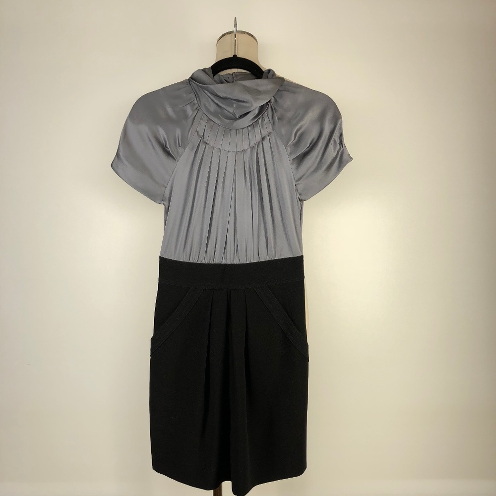 Woven Silk Grey Black Dress with Pockets